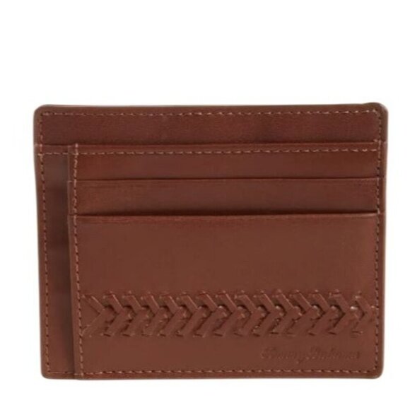 Tommy Bahama Mens Tan Leather Laced Detail Card Case Gift Boxed New - Picture 2 of 7